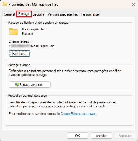Partage d'un dossier sous Windows 11