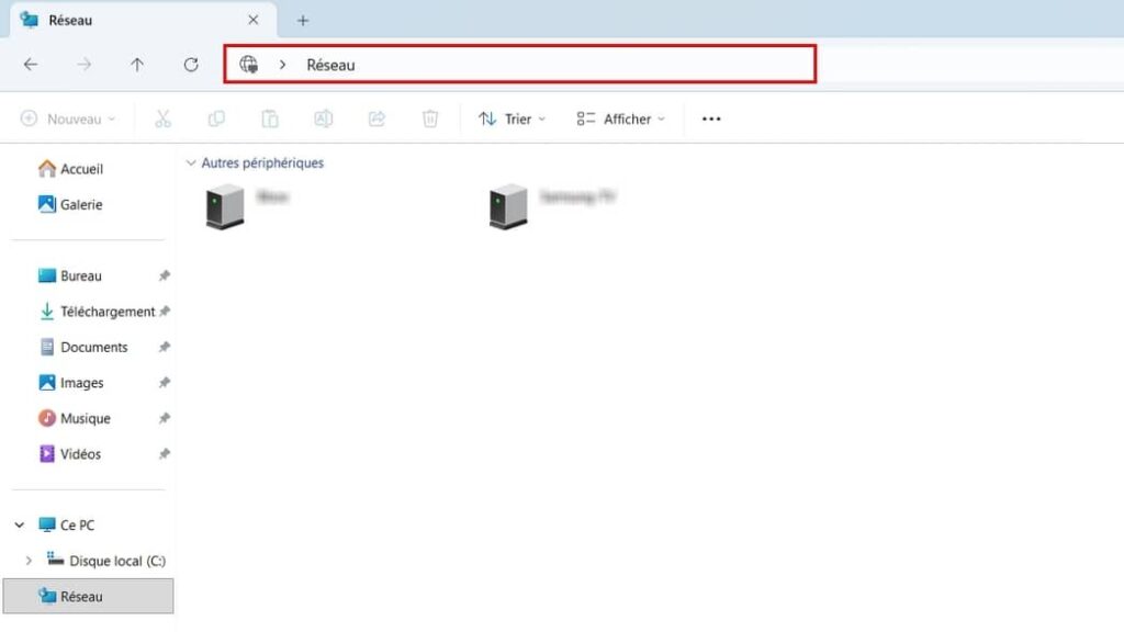Saisie de l'adresse réseau samba sous Windows 11