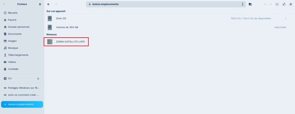 Autres emplacements de Gnome