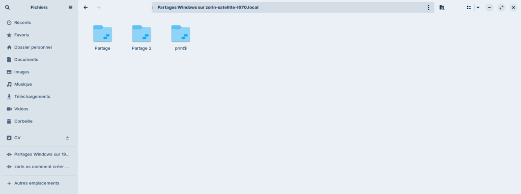 Autres emplacements de Gnome dossiers partagés