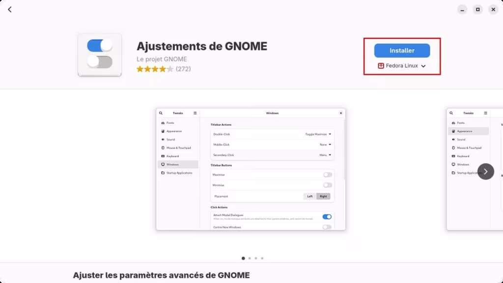 Installation d'ajustement GNOME
