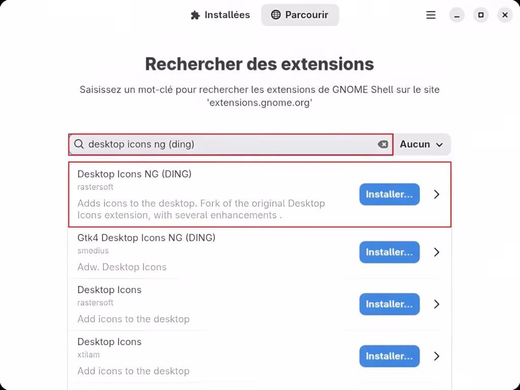 Extension descktop icons NG (DING)