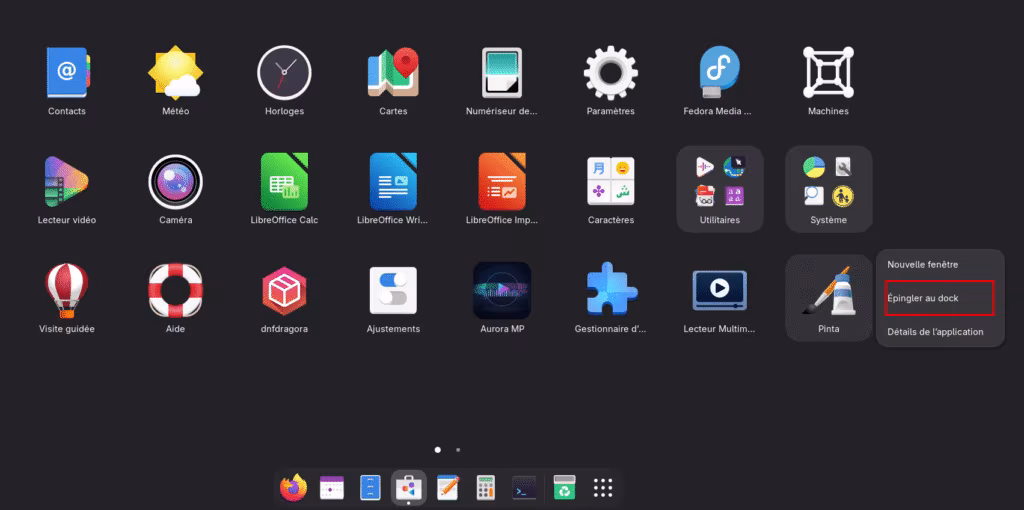 l'option Épingler au dock du menu contextuel