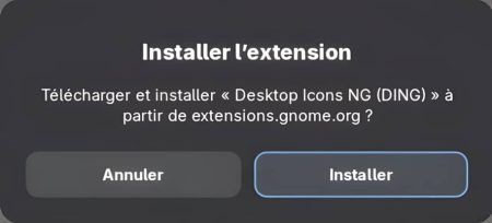 Demande de confirmation installation d'une extension GNOME