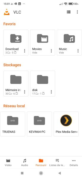 Présence du serveur plex dans la gestion réseau local de VLC Android