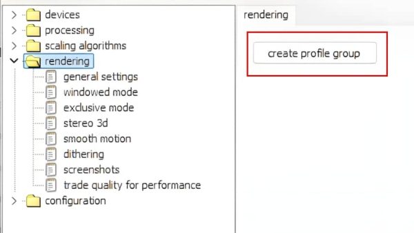 MadVR, la création d'un groupe de profil