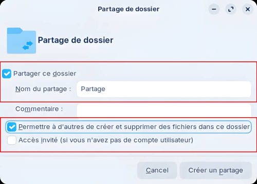 Options de partage sous nautilus Linux