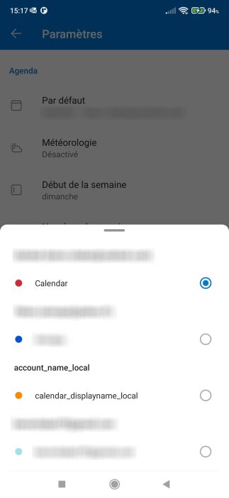 Définir l'adresse mail de l'agenda par défaut sur Outlook Android