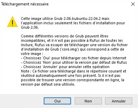 Rufus, téléchargement de la version correspondante à celle de l'ISO