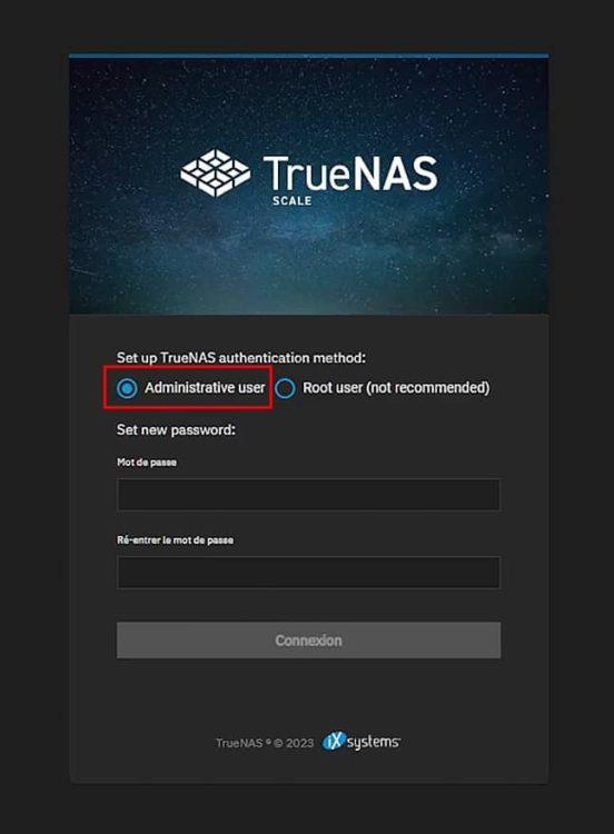 TrueNAS SCALE, Réinitialisation du mot de passe administrateur