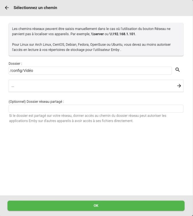 emby, sélection du répertoire des médias