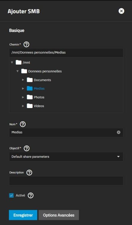Sélection du chemin du dataset du dossier multimédia