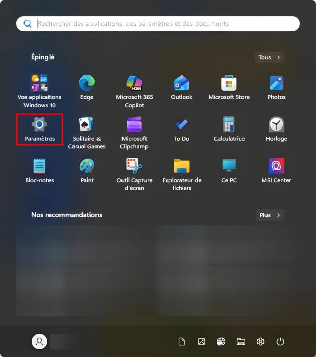 Windows 11, menu démarrer