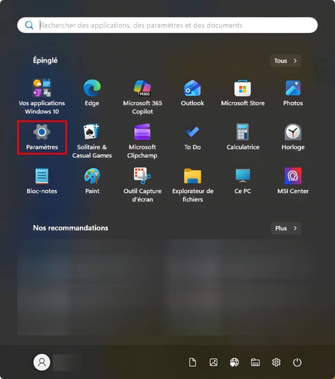 Windows 11, menu démarrer
