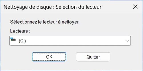 Sélection du lecteur de l'outil nettoyage de Windows 11