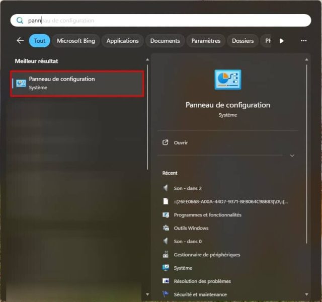 Windows 11, panneau de configuration
