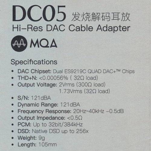 Spécifications du DAC iBasso DC05